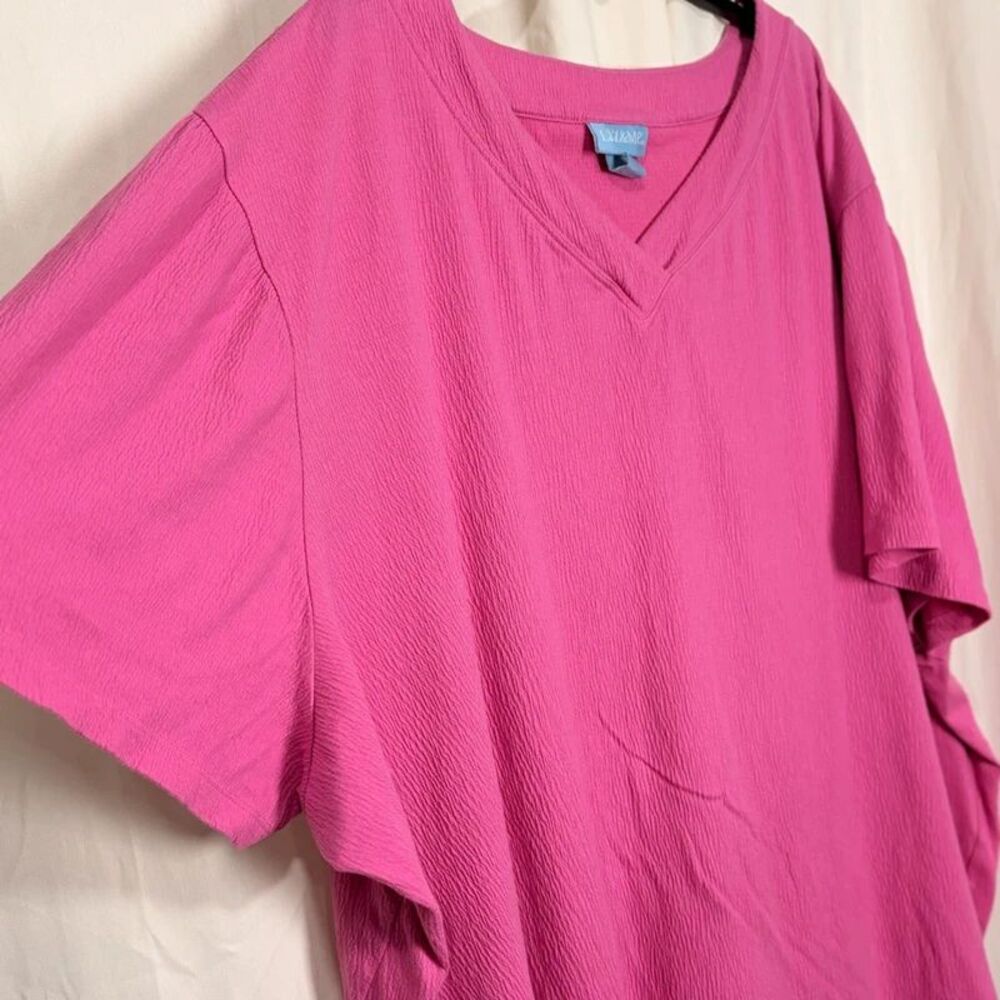 Liz & Me Plus Size 4X Hot Pink Crinkle Textured V-Neck Short Sleeve Blouse